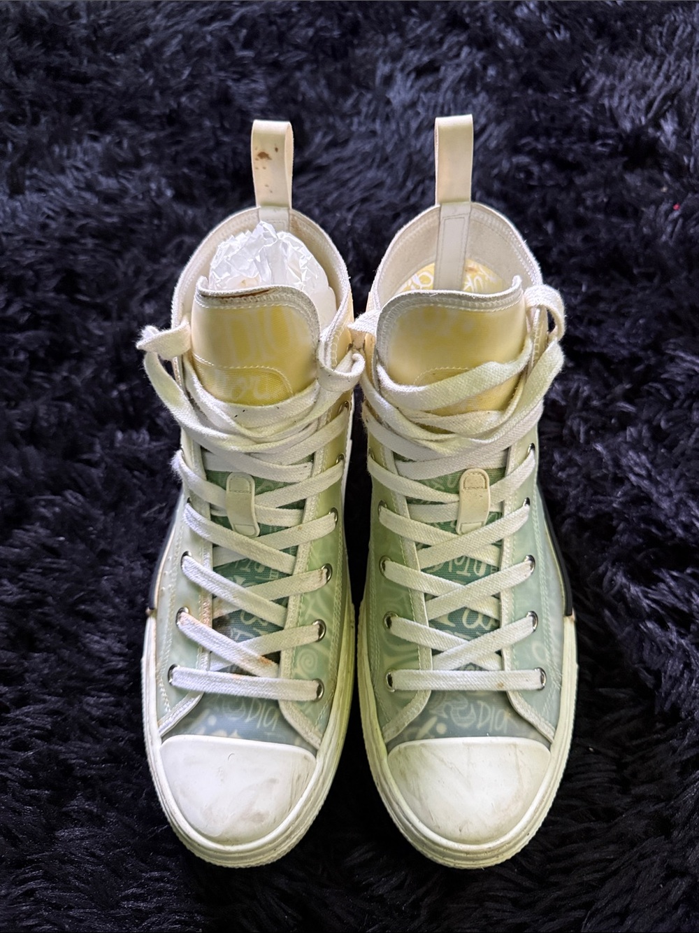 Dior men’s High-Top Sneakers in Pale Yellow and Cream